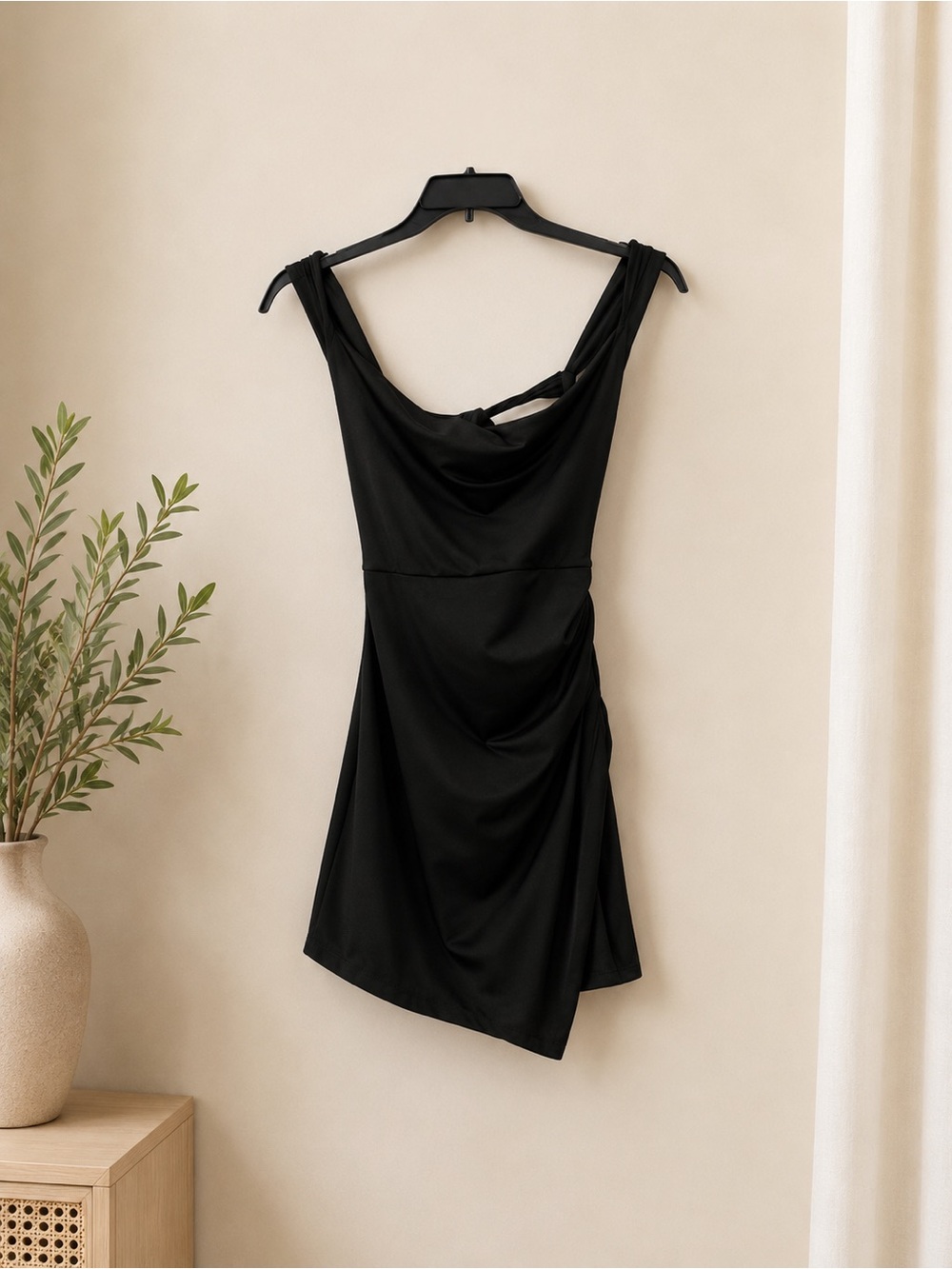 SHEIN Black Cowl Neck Open Back Mini Dress Size M - Picture 3 of 5